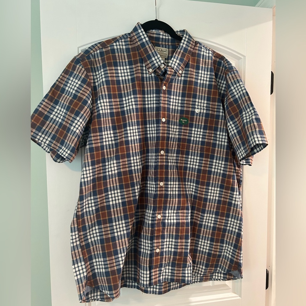 L.L. Bean Men's Casual Plaid Shirt - Blue, Brown, White